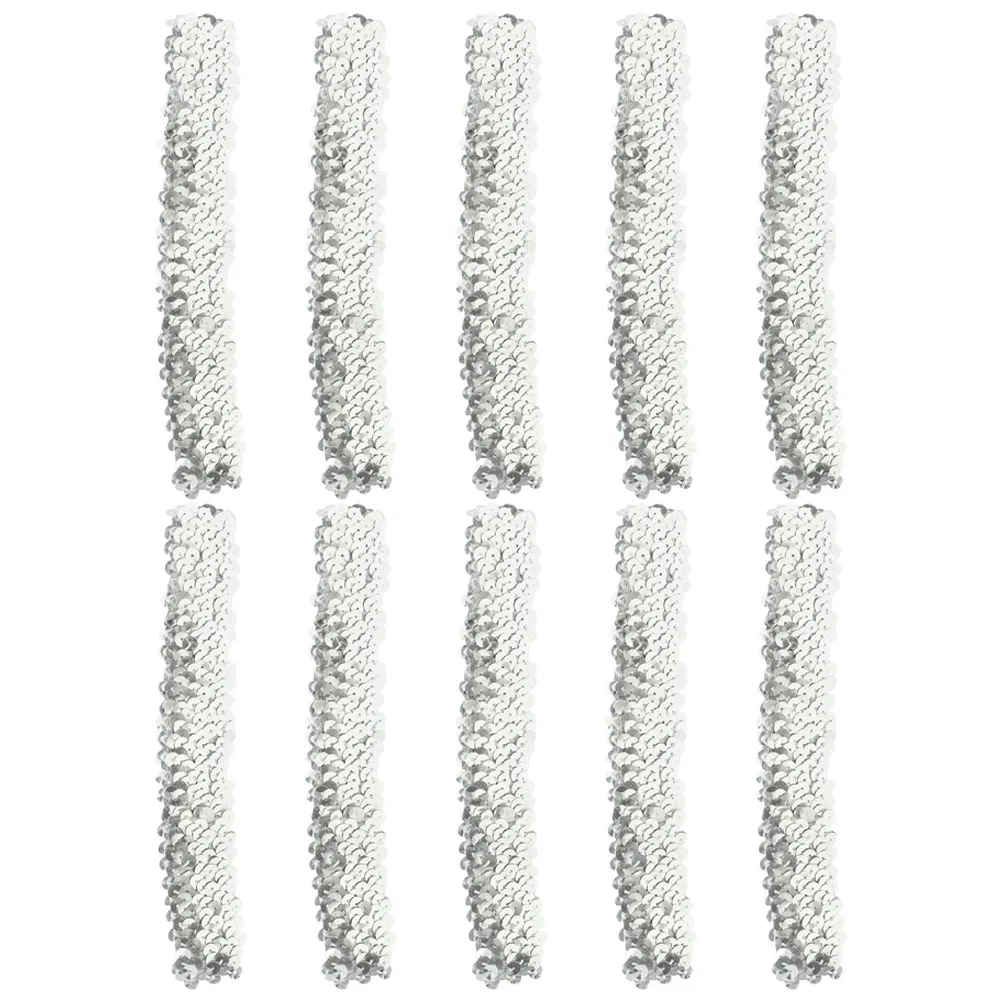 

10pcs Elastic Sequin Headbands Lightweight Comfortable Silver Rhinestone Hair Ties Women Fashion Party Daily Use