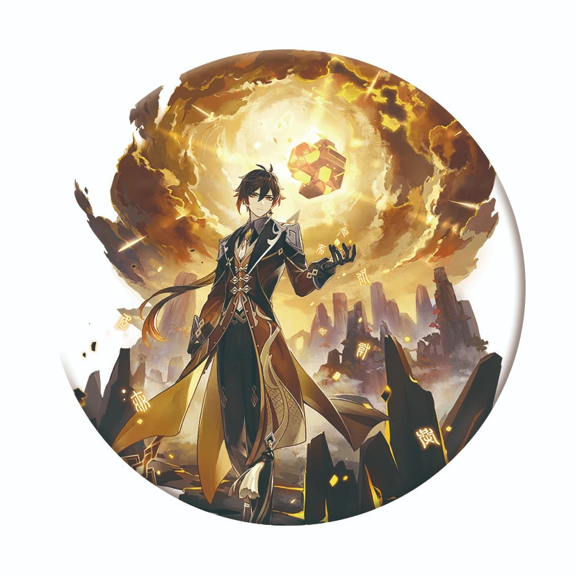 Genshin Impact Zhongli Flash Anime Badge Game Merchandise ACG Gift Student Brooch Backpack Pendant Collectible Accessory