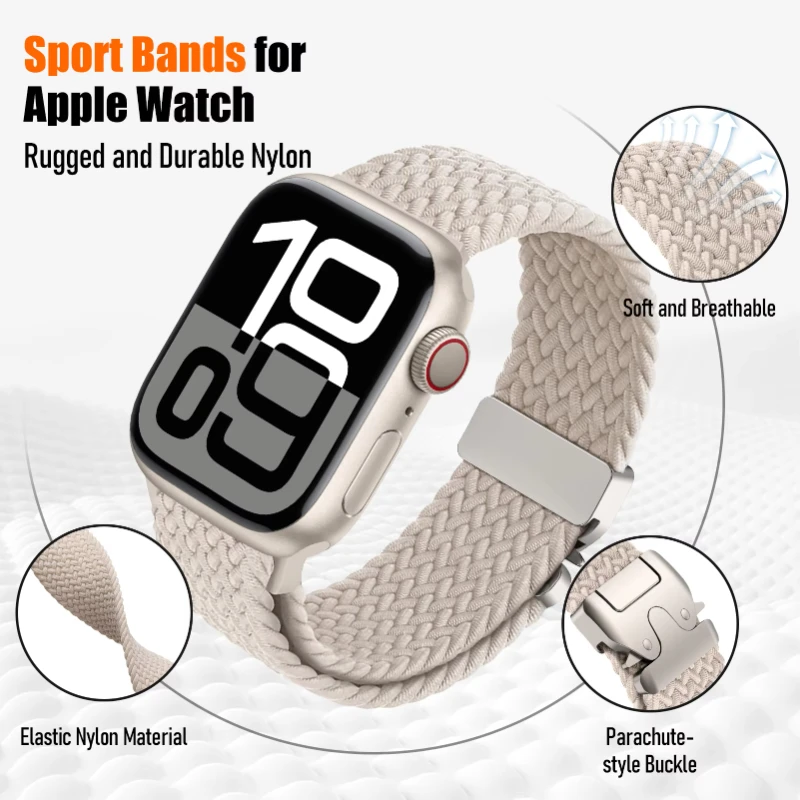 Elastic Braided Nylon Strap With Parachute Buckle For Apple Watch Series 11 10 9 8 7 6 5 SE Ultra Fits 49-38mm Soft Lightweight