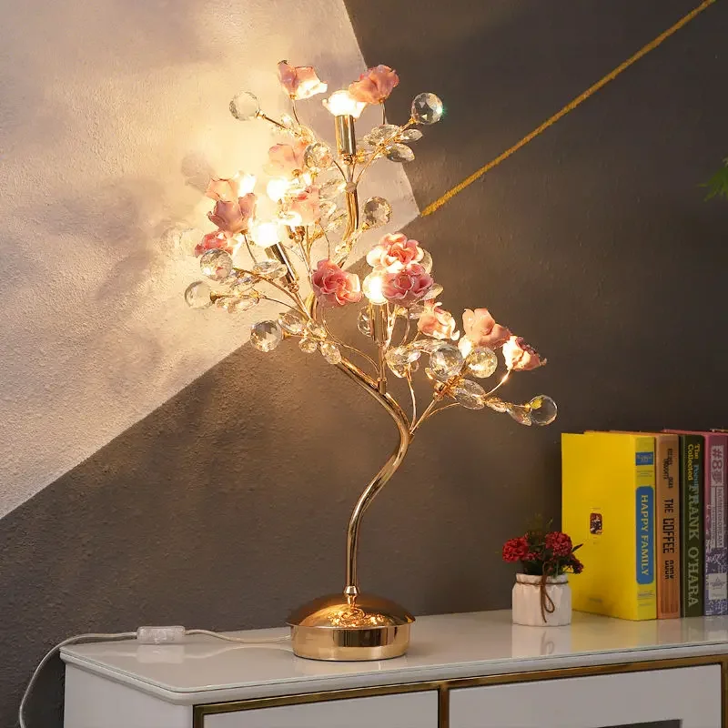 European Style Flower Table Lamp Wedding Party Bedroom Bedside Led Night Light For Decoration Gift Holiday Lighting
