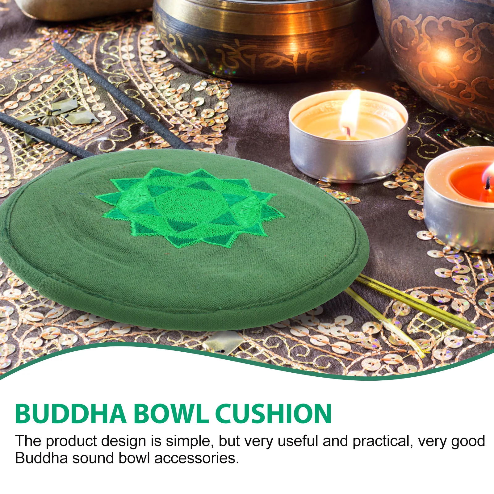 

Buddha Sound Bowl Cushion Buddhism Prop Props Green Cotton Delicate Pad