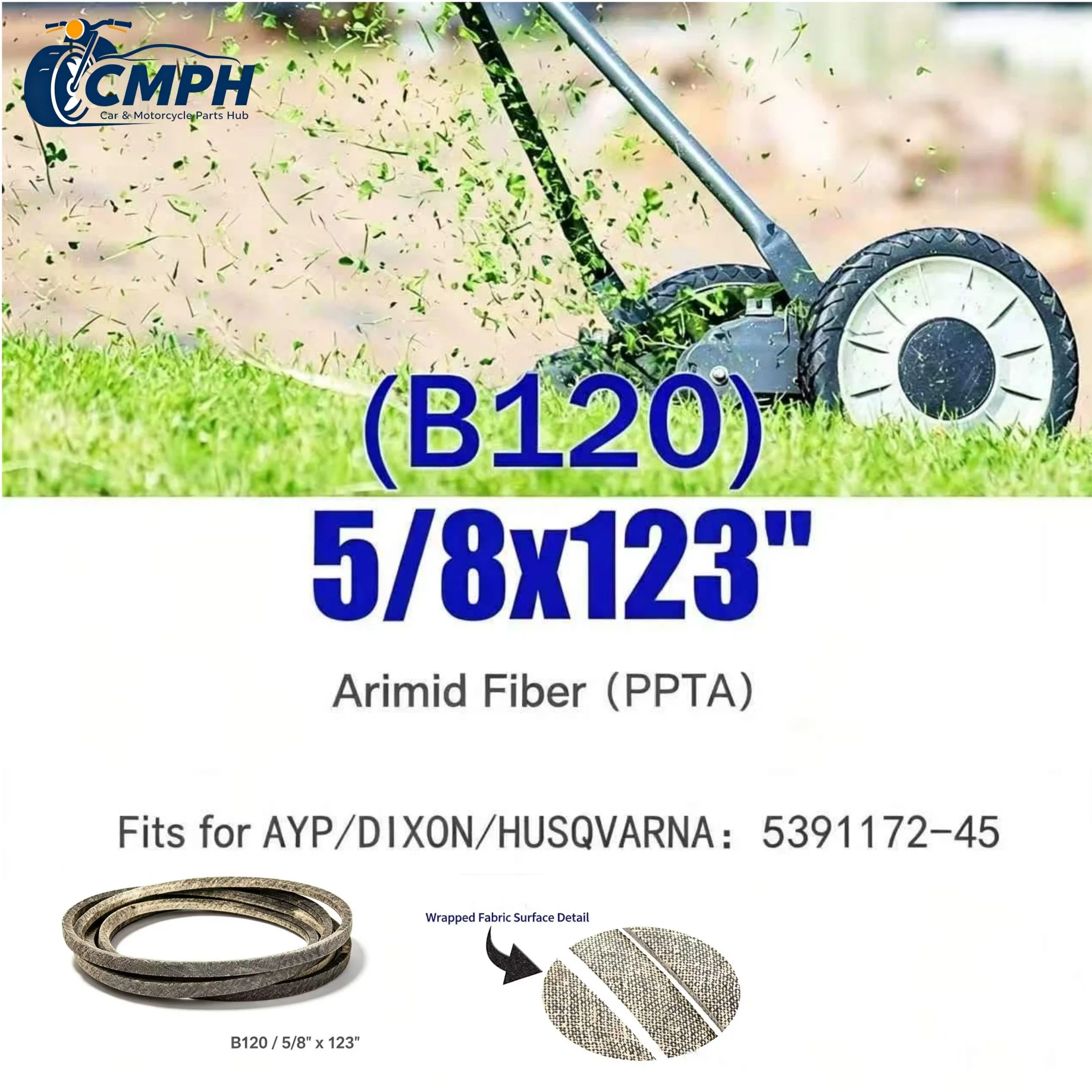 (B120) 0.625x123in Dry Cover V-Belt 539117245 Fit AYP HUSQVARNA Mower Drive Belt
