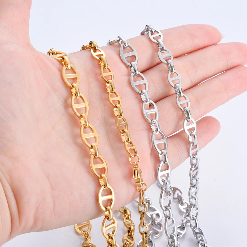 Wholesale Width 6/8mm Simple Handmade Chain Necklace for Men Women Stainless Steel Hip Hop Chain Women Necklace Punk Jewelry