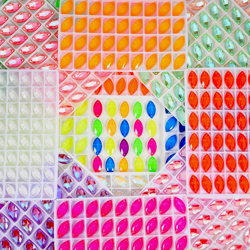 BOBOHOO Navette Mehrfarbige Glas-Nähsteine, Kristall-Flachsteine zum Aufnähen, Strass-Steine für DIY-Kleidung, Hochzeitskleider – Detail 5