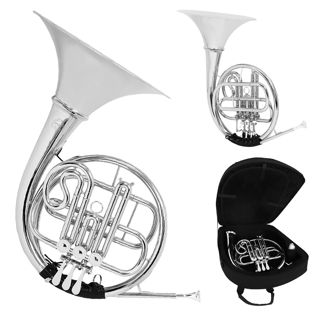 

M MBAT Bb French Horn Silver Brass Body 3 Key French Horn Musical Instrument with Case Golden Split French Horn