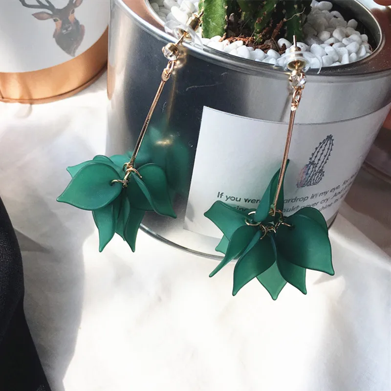 Fashion New Elegant Lady Lotus Petal Earrings Multi-layer 5 Colors Flower Long Earrings With Crystal Women Party Birthday Gift