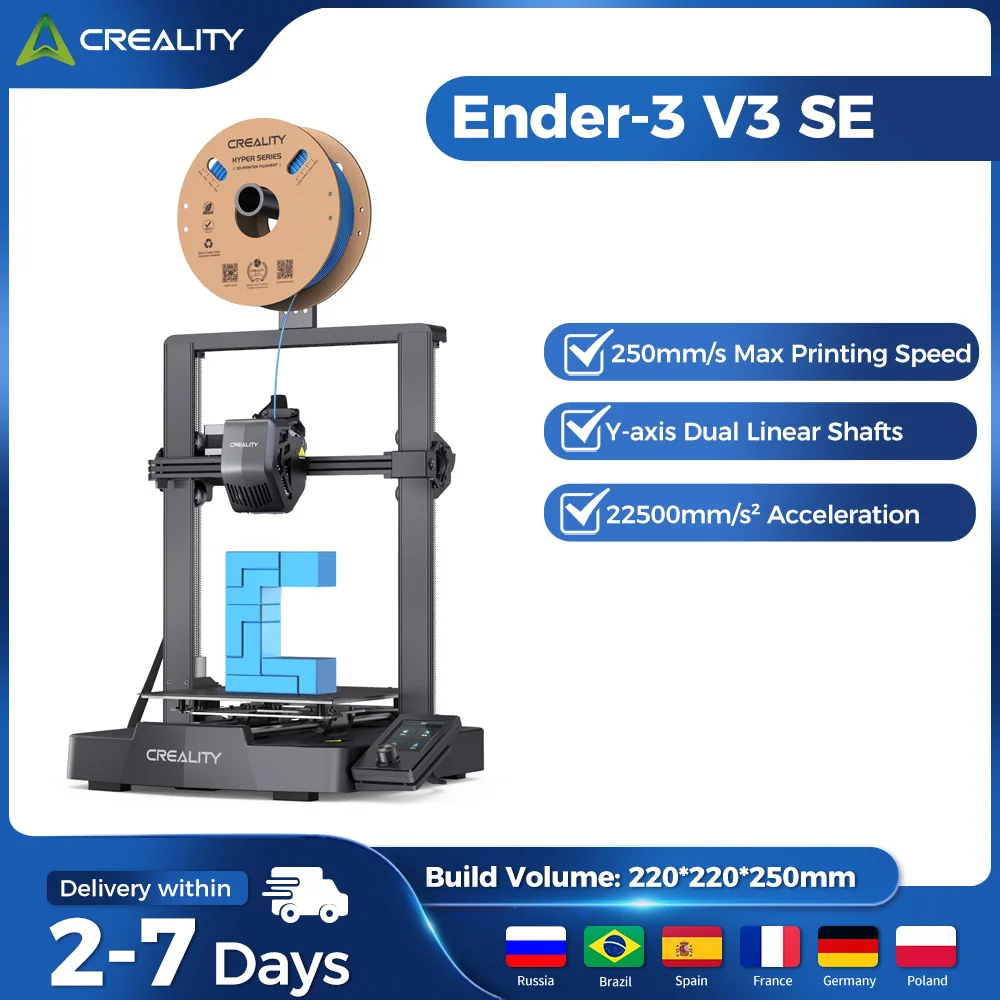 3D-принтер Creality Ender 3 V3 SE с быстрой печатью 250 мм/с, автоматическим выравниванием, экструдер Sprite, двойной ось Z и оптическая ось Y 3D-принтер Creality Ender 3 V3 SE с быстрой печатью 250 мм/с, автоматическим выравниванием, экструдер Sprite, двойной ось Z и оптическая ось Y