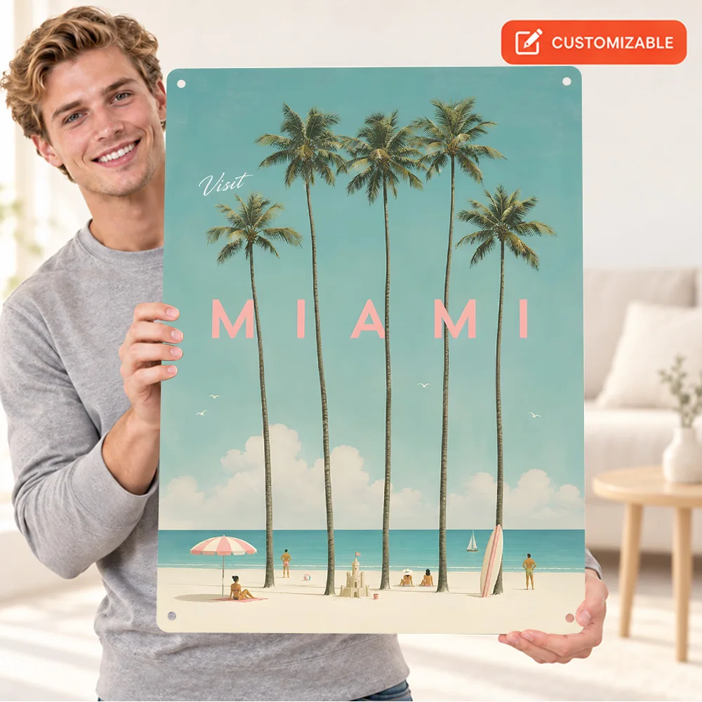 Visit Miami Beach Printed Poster Vintage Classic Tourism Graphic Wall Art For Entryway Customized Metal Sign Globetrotter Gift