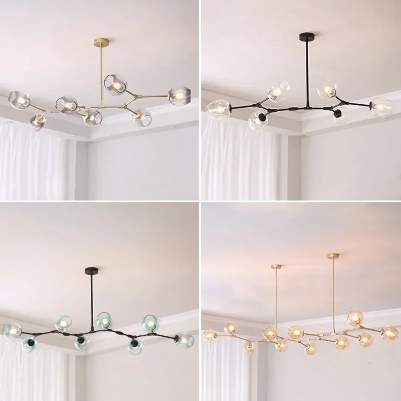 LED Modern Glass Chandeliers for Dining Room Bedroom Kitchen Living Room Hanging Ceiling Chandelier Designer Indoor Lighting