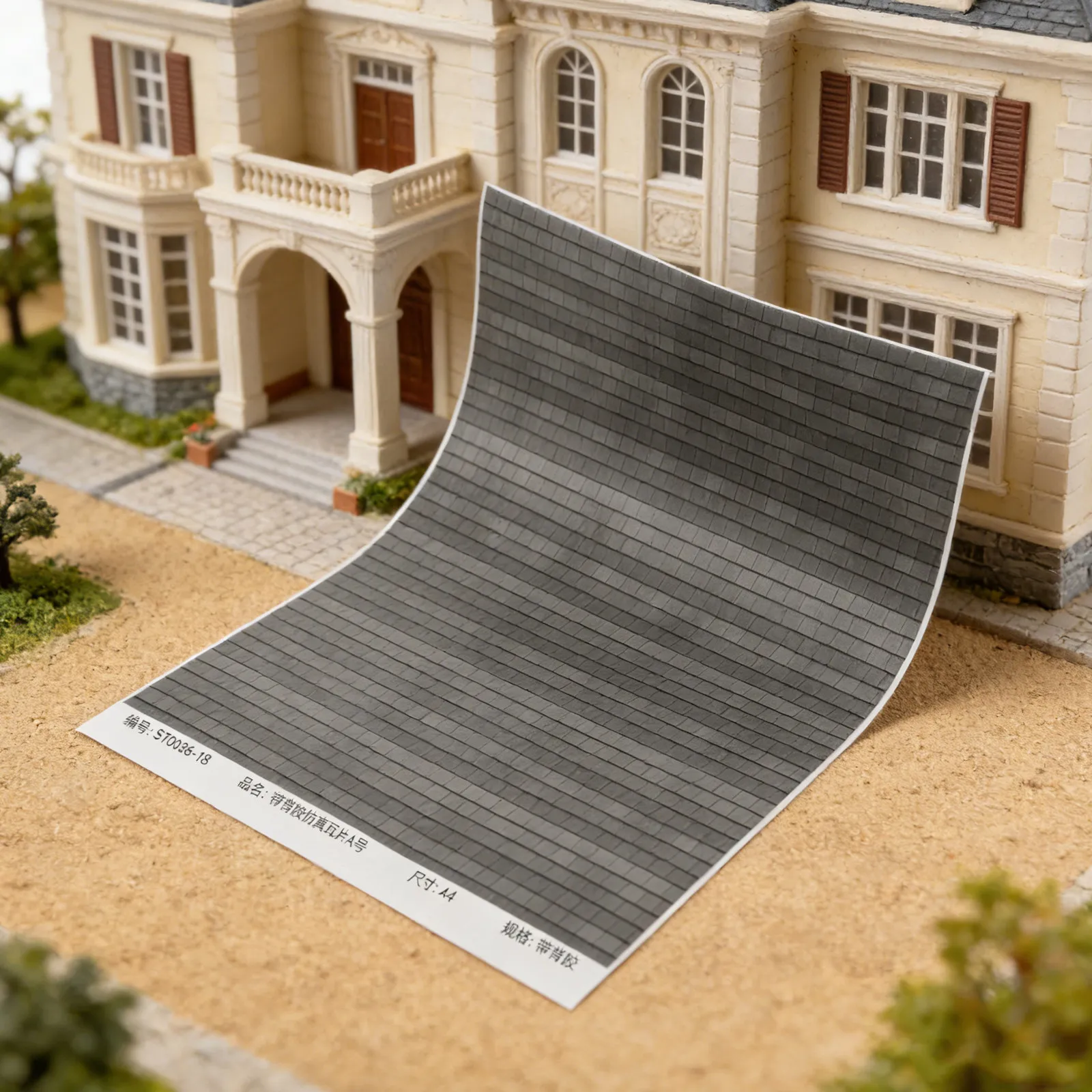 

4 листа самоклеящихся наклеек-плиток для крыши с 3D-эффектом, 12x8 дюймов, для декора миниатюрных домиков, кровельные материалы для кукольных домиков