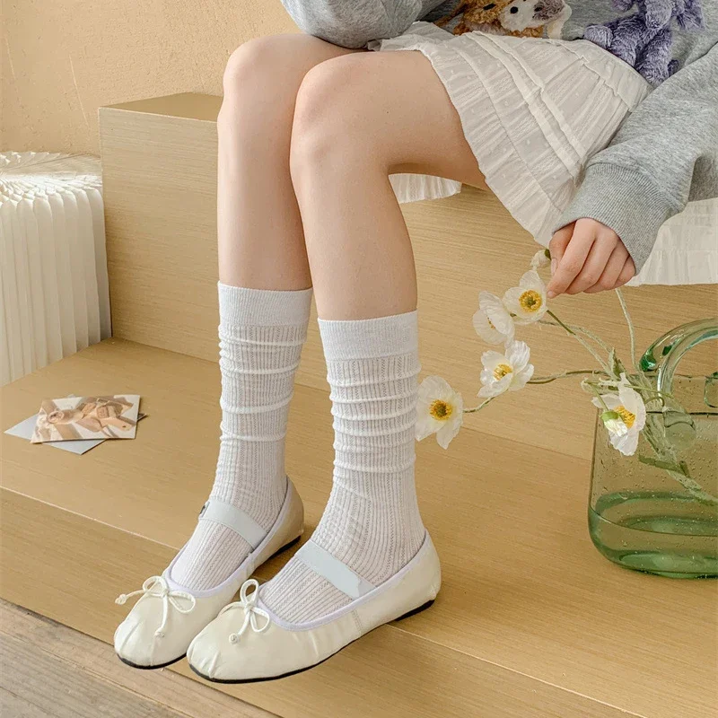 Damen-Strümpfe mit Ausschnitten, lässige, lange Socken, atmungsaktives, dünnes Netzdesign, modischer, süßer Stil, gestapelte Socken. – Detail 7