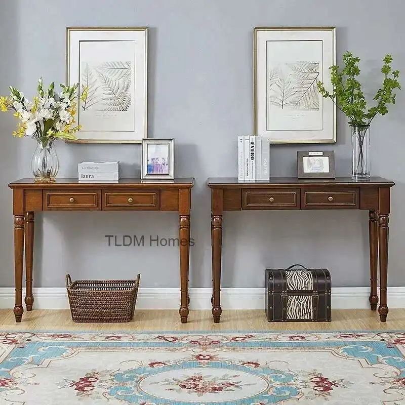 

American Retro Console Table for Living Room Furniture Solid Wood Storage Cabinet Home Simple Homestay Hallway Table with Drawer