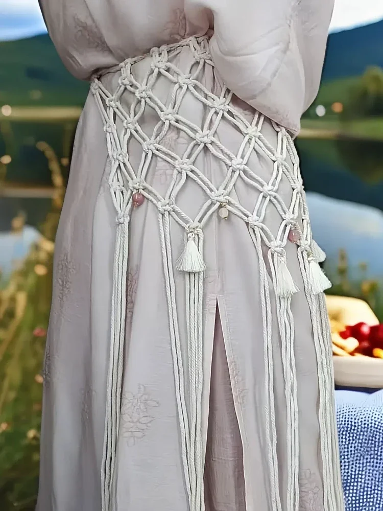 وشاح منسوج جديد لعام 2025 لف الخصر للنساء تنورة بحزام عرقية قديمة أنيقة من Accory Fre تصميم أصلي