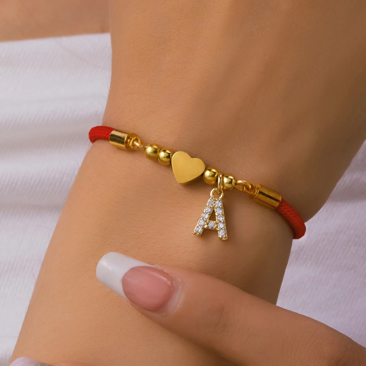 Stainless Steel Gold Color A-Z Initial Letters Heart Bracelets For Women Men Lucky Red Rope Chain Alphabet Bangle Family Jewelry