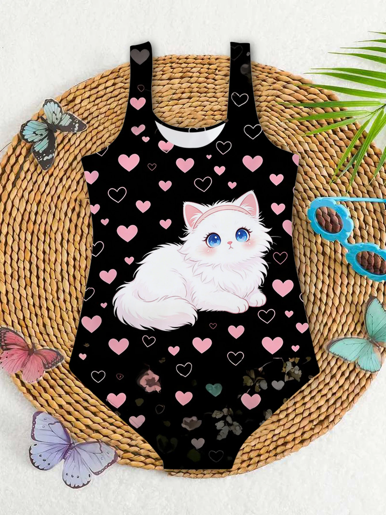 Girls' Summer Style Atmospheric Kitten Fashionable Tight One-piece Swimsuit