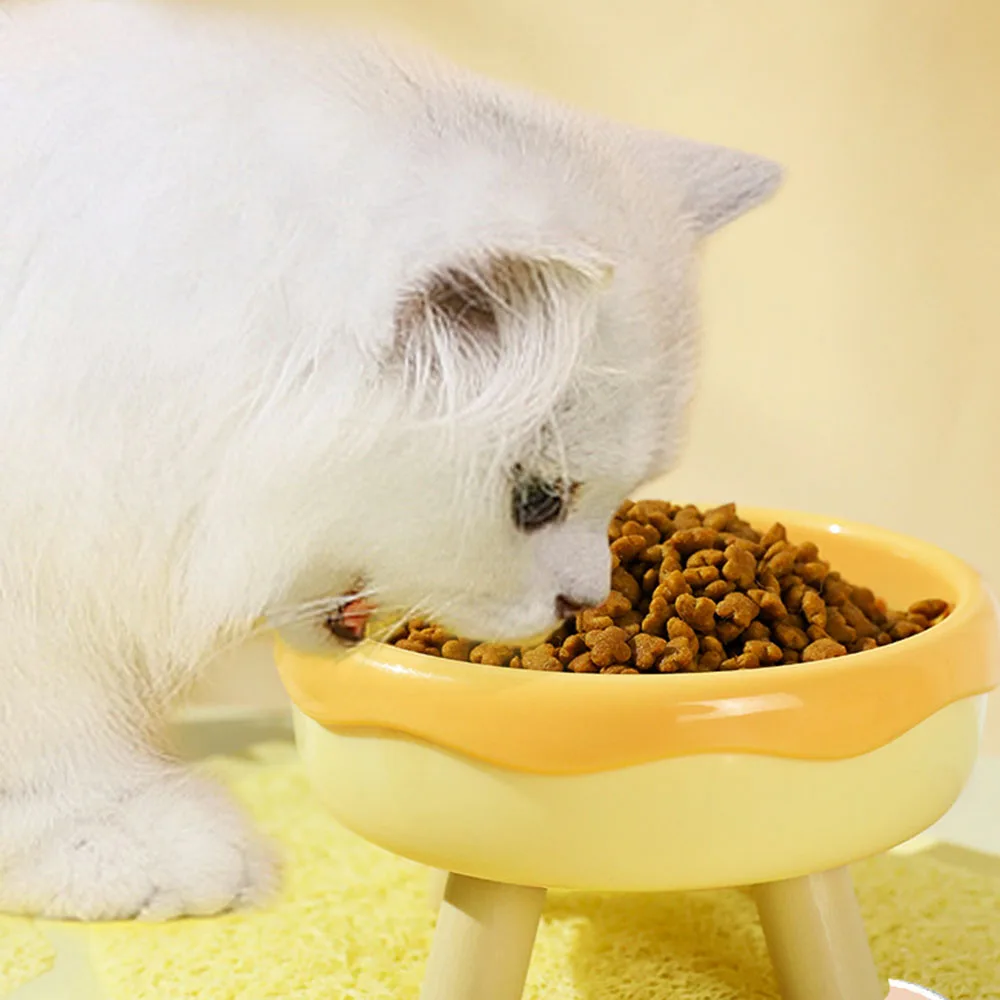 Macaron Color Donut Cat Bowl - 4-Legged Elevated Plastic Flat-Mouth Cat Food Dish, Pet Feeding Bowl for Cats, Cute Pet Supplies