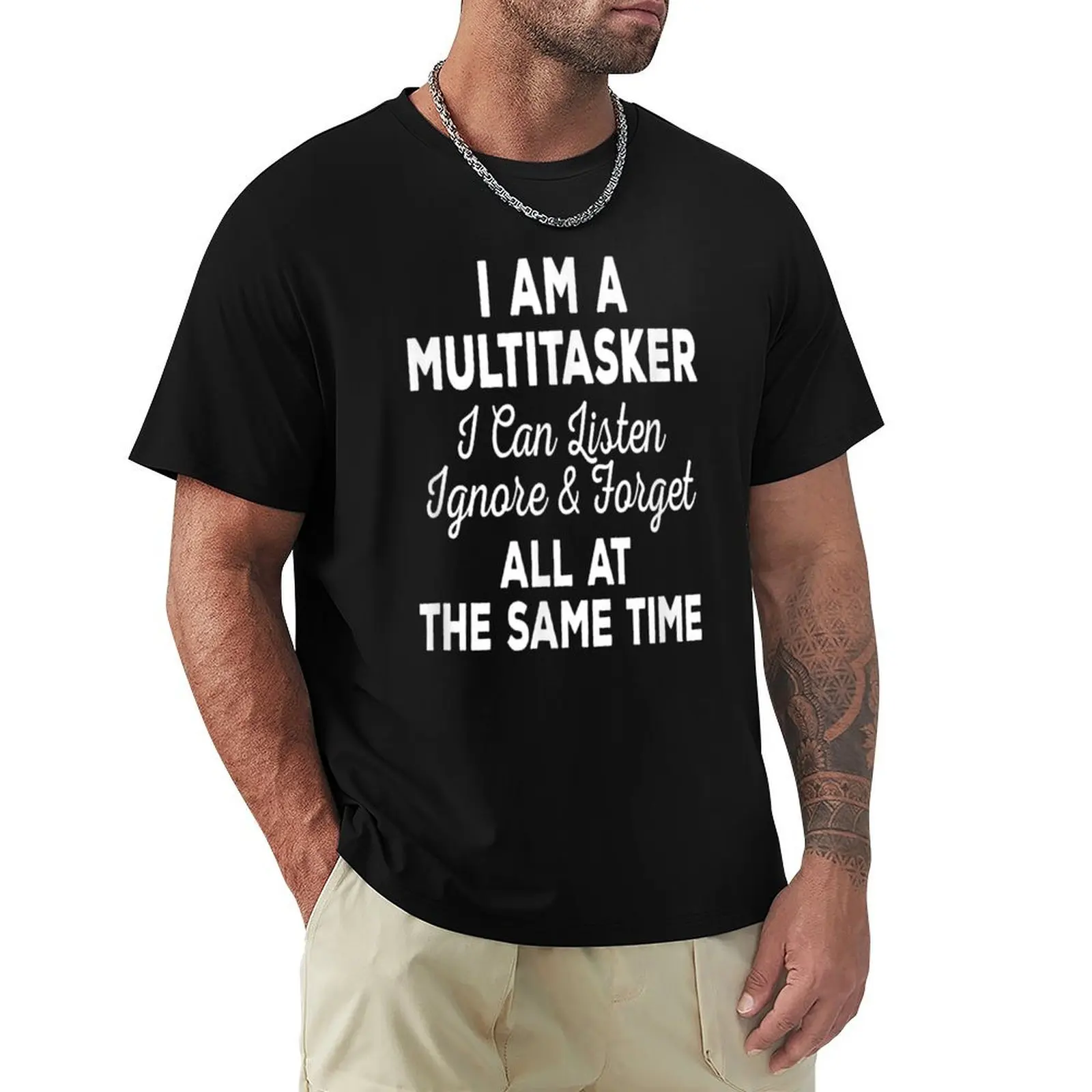 I'm A Multitasker I Can Listen Ignore Funny Sarcastic Quote T-Shirt Plus Size Workout Short Sleeve Top