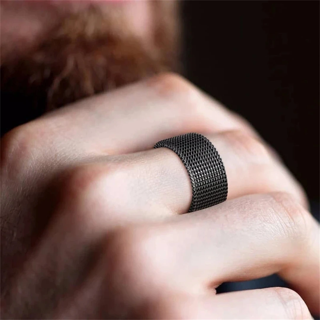 Fashion Unisex Elastic Mesh Stainless Steel Ring Circle Woven Mesh Vintage Women Men Wedding Rings Jewelry Friends Gift\'s