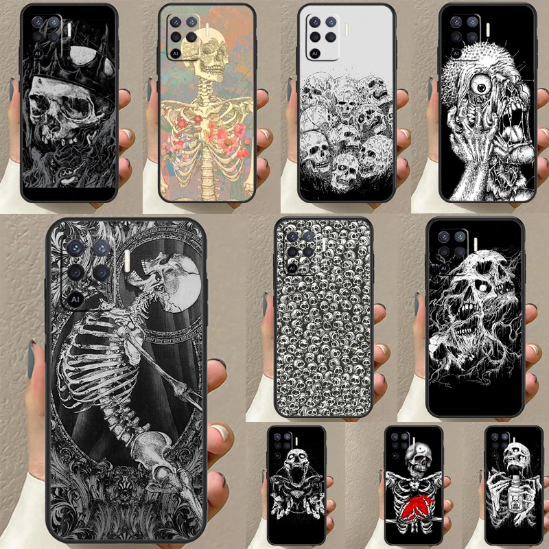 Gothic Fashion Skull Case For OPPO A96 A76 A16 A94 A74 A54 A53 A57 S A15 A52 A72 A93 A5 A9 A31 A17 A77 A78 Coque