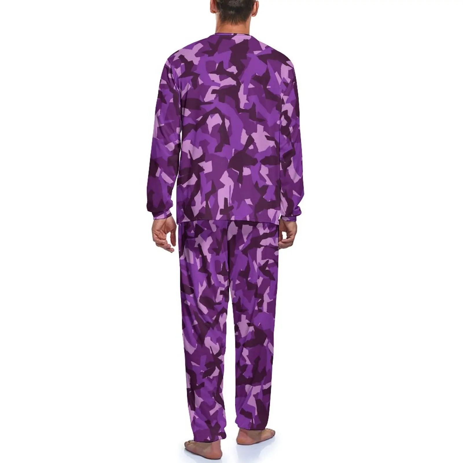 Army Camo Pajamas Purple Camouflage Mens Long Sleeves Soft Pajama Sets 2 Pieces Home Autumn Graphic Sleepwear Birthday Gift