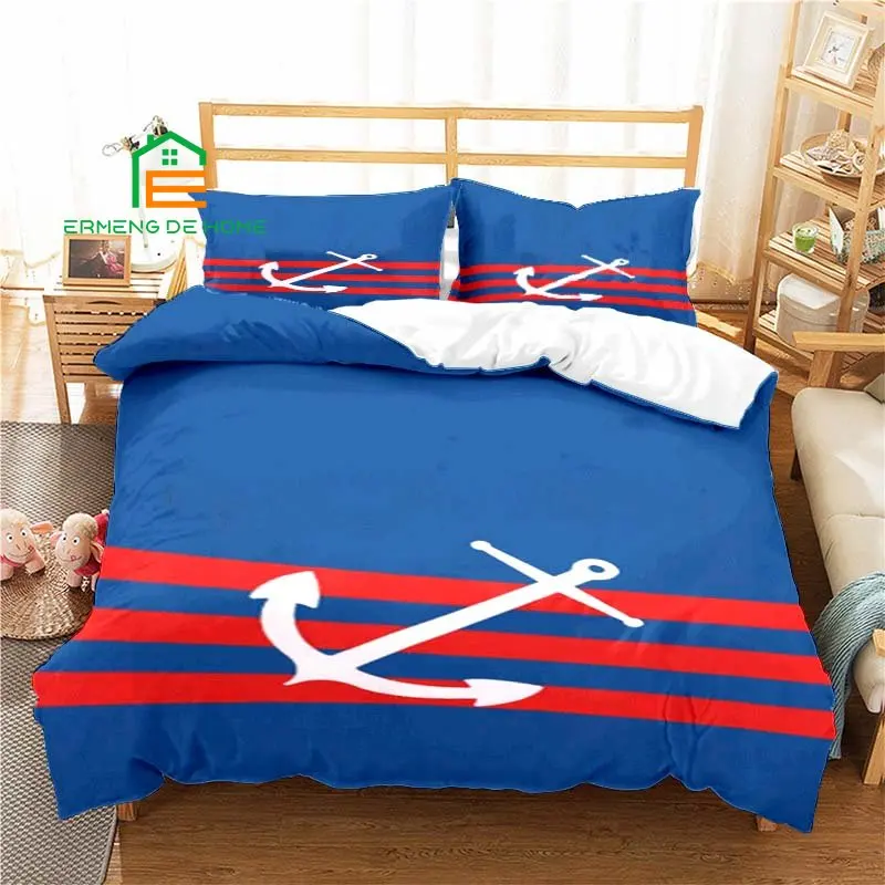 Nautical Anchor Pattern Duvet Cover Set Bedding for Aldult Kids Bed Set Game Quilt Cover Comforter Cover Bedding Set