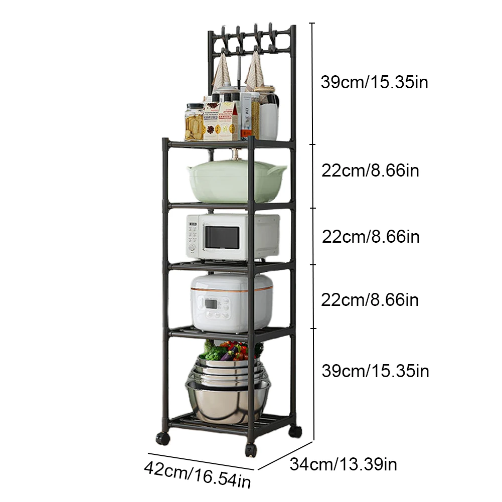 5 Tier Shelving Unit 110LBS Heavy Duty Organizer Shelf with Rolling Wheels for Laundry Bathroom Kitchen Garage Pantry