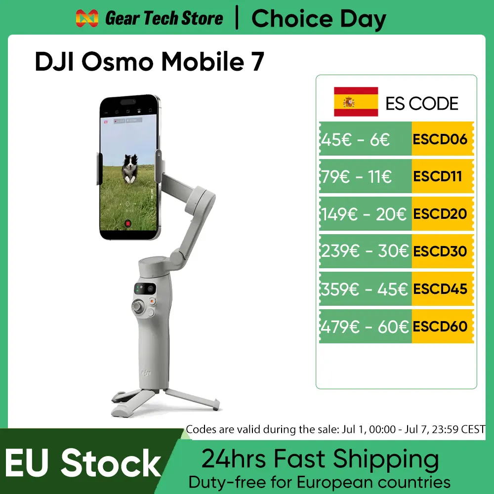 Estabilizador de Gimbal para Teléfono Inteligente DJI Osmo Mobile 7, Gimbal de 3 Ejes para Teléfono Móvil, Barra de Extensión y Trípode Integrados Originales, 10 Horas de Duración de la Batería, Carga del Teléfono 3
