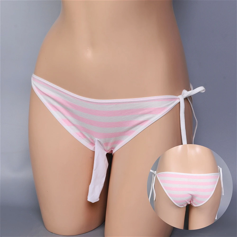 

Cross-dressing Striped Mens Sexy Underwear Peni Sleeve Lace-up Cotton Sissy Briefs Soft Women's Panties Low Rise Exotic Lingerie