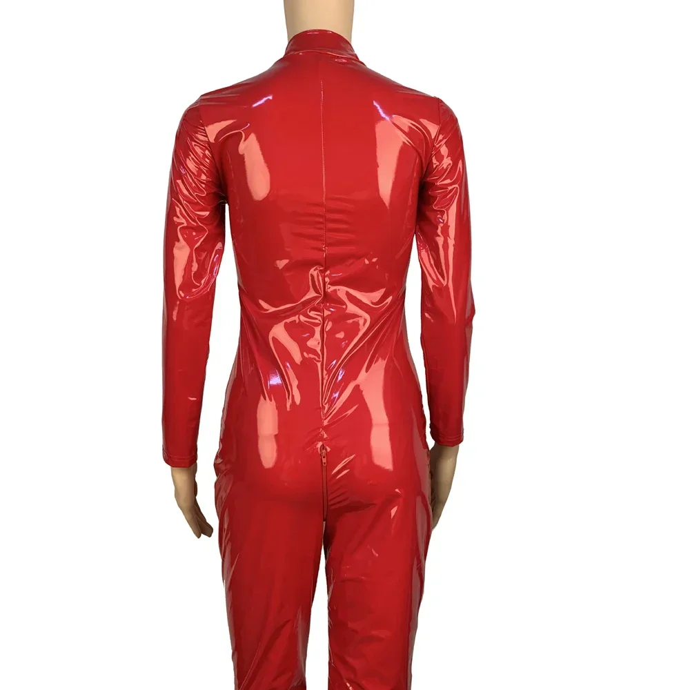Sexy Hot Wet Look PVC Catsuit Glänzendes PU-Leder Langarm Zwei-Wege-Reißverschluss Offener Schritt Body Strumpfhosen Cosplay Verbunden 2024 Neu – Detail 14