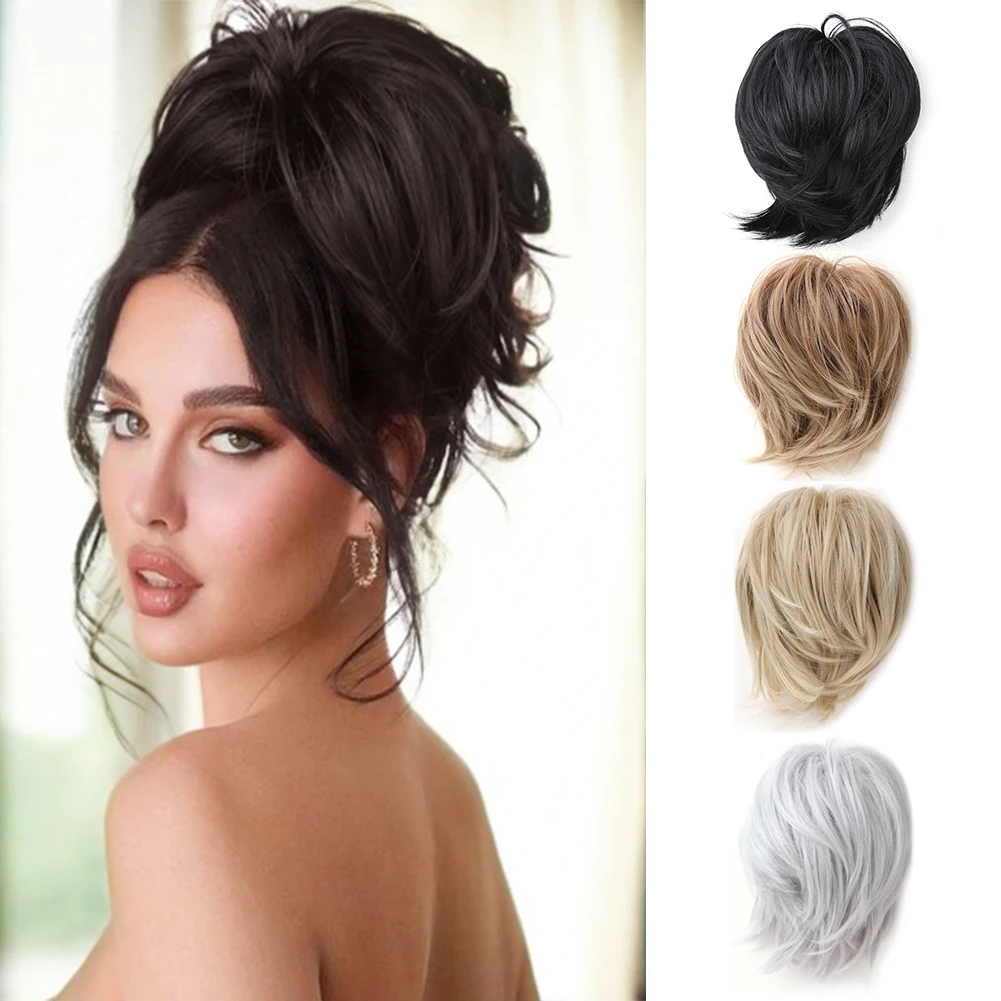 

Короткий хвост, наращивание волос, прямые волосы, пучок, синтетические грязные булочки, шиньоны, эластичные легкие резинки для волос для женщин