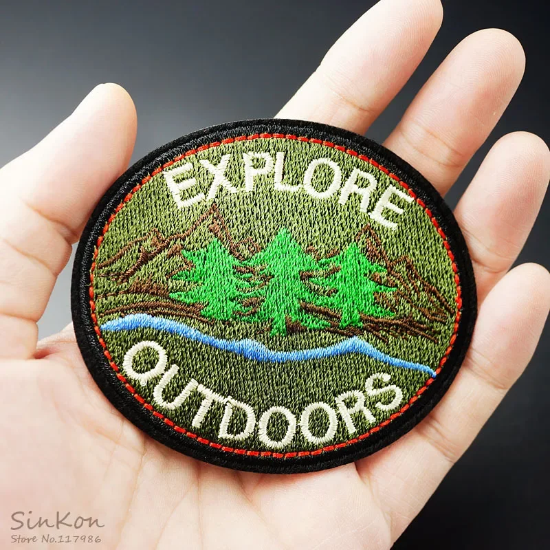 EXPLORE (Size:6.8X7.9cm) DIY Patch Embroidered Applique Sewing Clothes Stickers Garment Apparel Accessories Badges