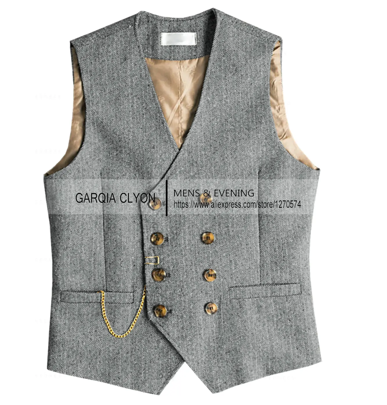 Men's Suit Vests Brown Herring Bone Double Breasted Gentlemen Peak Waistcoat Suede For Wedding Groomsmen Chaleco Hombre Vestir