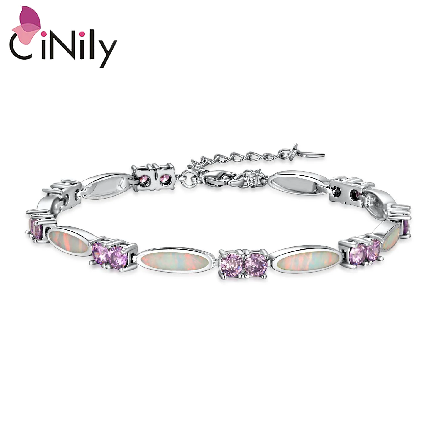 CiNily White Fire Opal Silver Plated Bracelets for Women Fashion for Womens Jewelry Chain Bracelet OS675