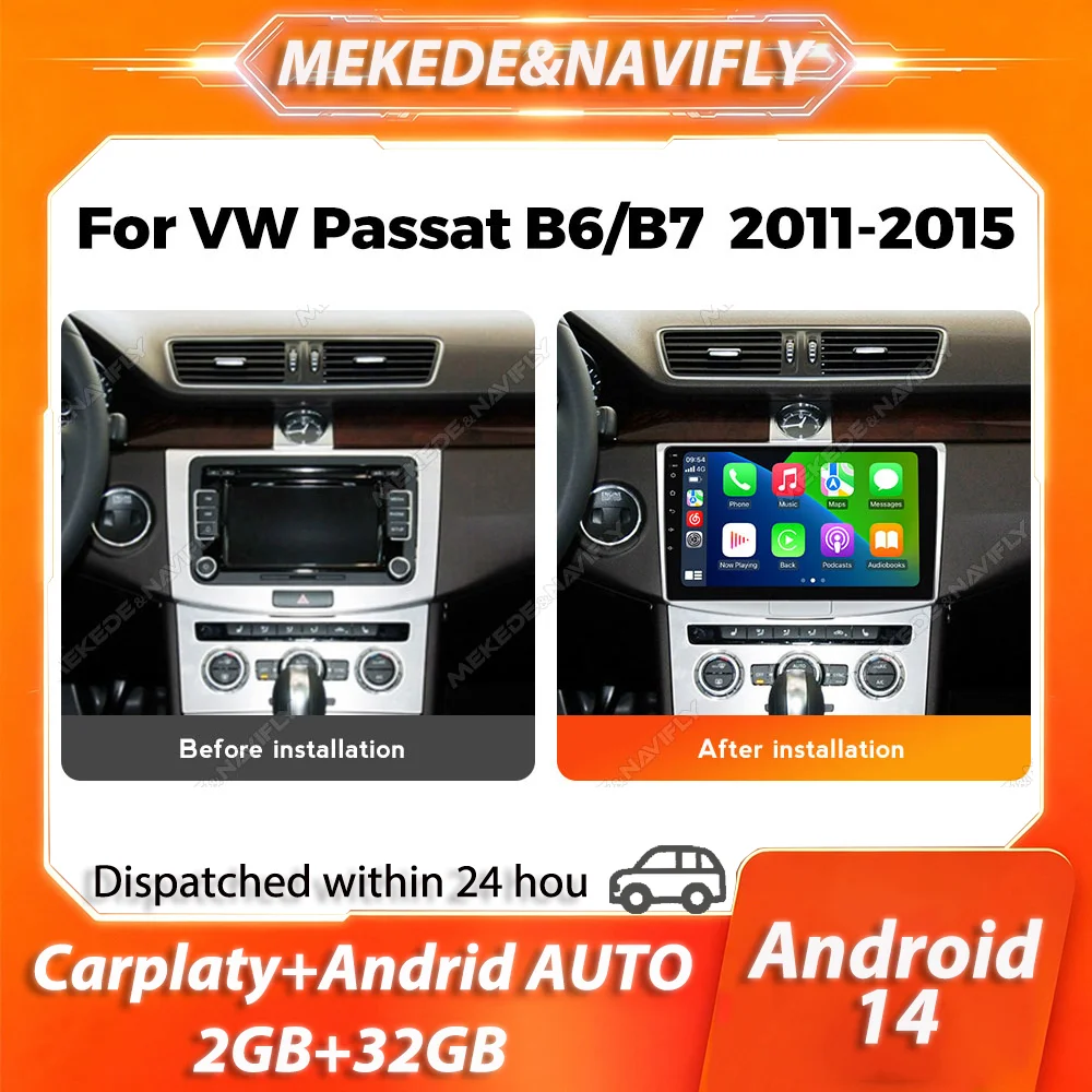 

MEKEDE For Volkswagen Magotan/CC 2010-2014 PASSAT B7/B6 2010-2015 Android 14 2 Din Car Radio Carplay Multimedia Stereo Head Unit