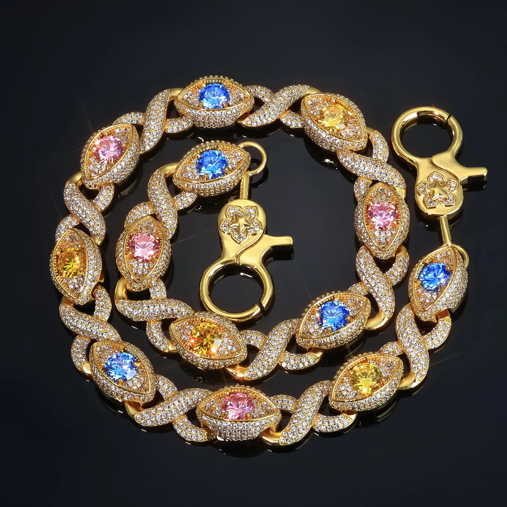 NY Colorful Big Diamond Eye Pants Chain Women's Iced Out Cuban Link Hip Hop Jewelry Infinite Design Keychain Gift