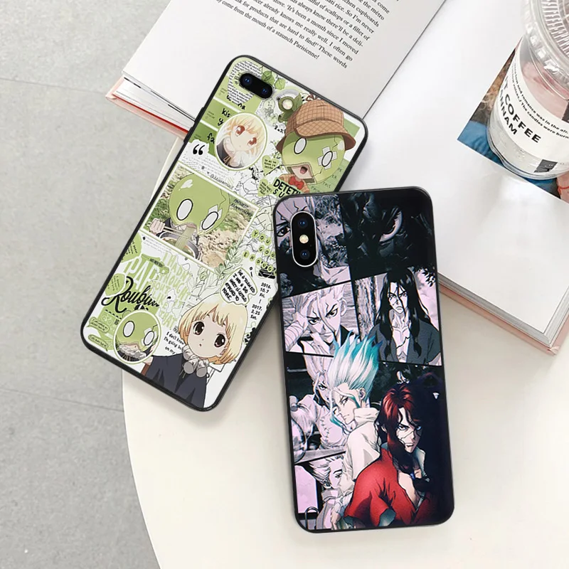 Matte Phone Case For iphone 16 Plus 15 14 13 12 11 Pro Max Mini 7 8 XR 16Pro XSMax Dr. STONE Anime Black Soft Cove