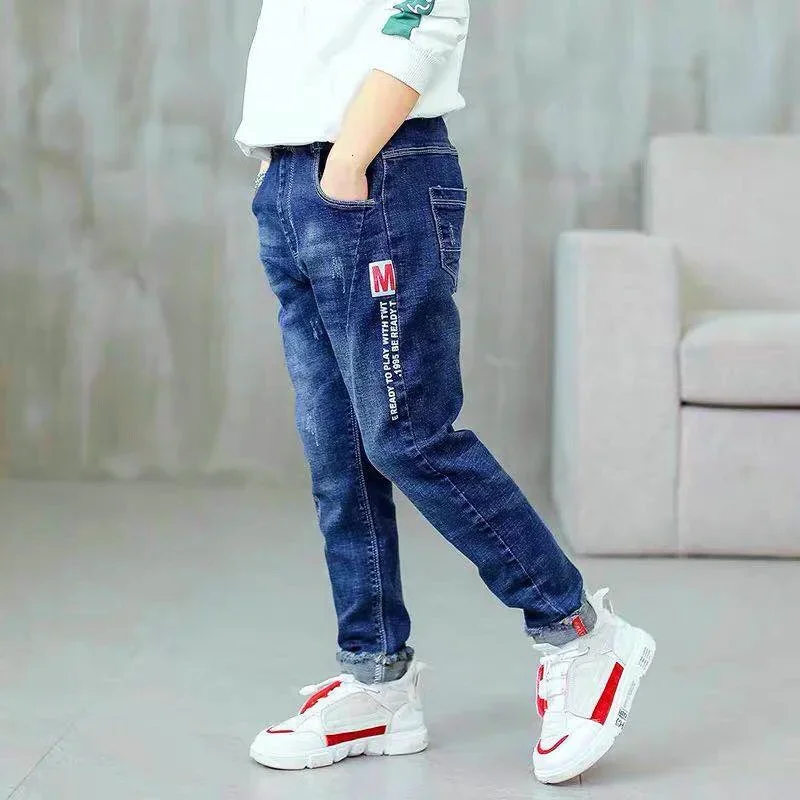 Kids Boys Jeans Pants Trousers Teens Boys Fashion Print Denim Children Brand Cartoon Clothing 4 5 6 7 8 9 10 11 12 13 14 Years