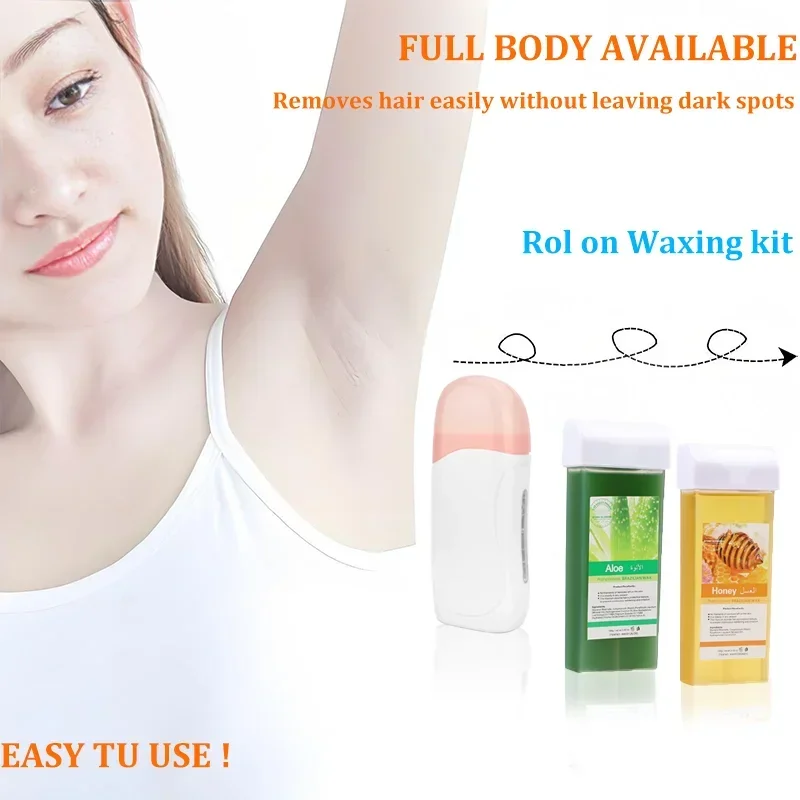 عبوات شمع قابلة للدوران غير مؤلمة - إزالة شعر طبيعي مضاد للحساسية للبيكيني والجسم، مجموعة إزالة الشعر السريع للنساء