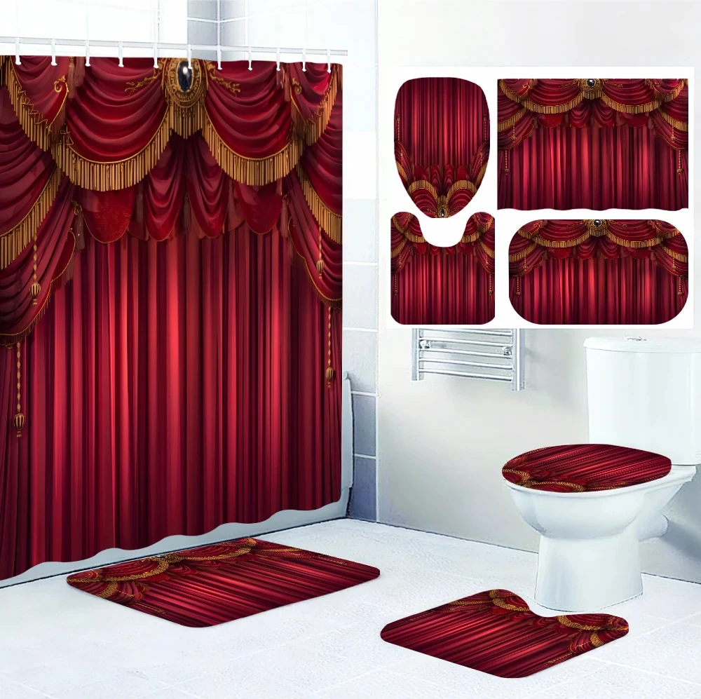 Luxurious Bathroom Four-piece Set - Avant-garde Waterproof Shower curtain, creating a complete bathroom suite