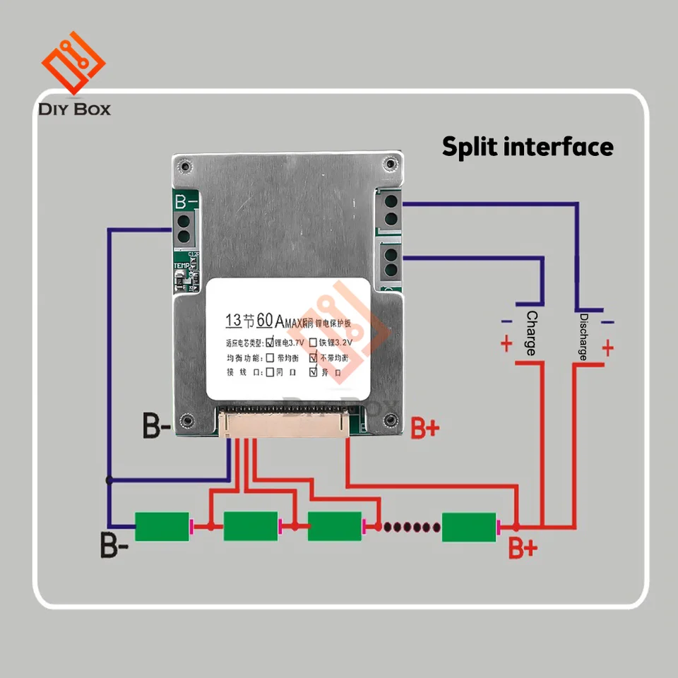 Bms 13s 48v 60Aリチウム電池保護ボードリチウムイオン電池pcb回路用の