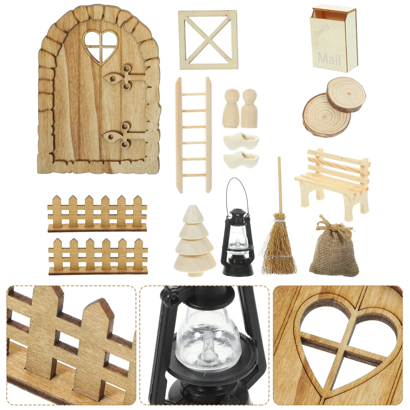 

1Set Christmas Miniature Door Tree Ornaments Wooden House Accessories DIY Micro Landscape Christmas Crafts Decoration