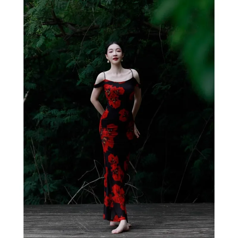 Spersonalizowane stroje do tańca brzucha, sukienka z siateczki z nadrukiem, z rybim ogonem, zakrywająca pośladki, z wbudowaną poduszką na biust, na wieczorne wyjście.