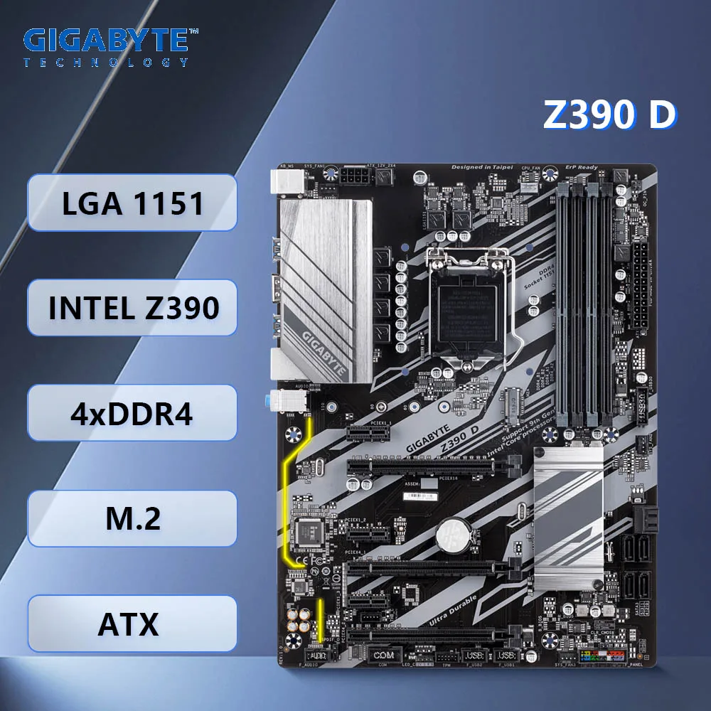 Placa base Gigabyte Z390 D Intel Z390 LGA1151 4xDDR4 ATX M.2 compatible con HDMI, compatible con CPU Core i9-9900 i5-9600 i5-8400 i3-8100 i5-8400