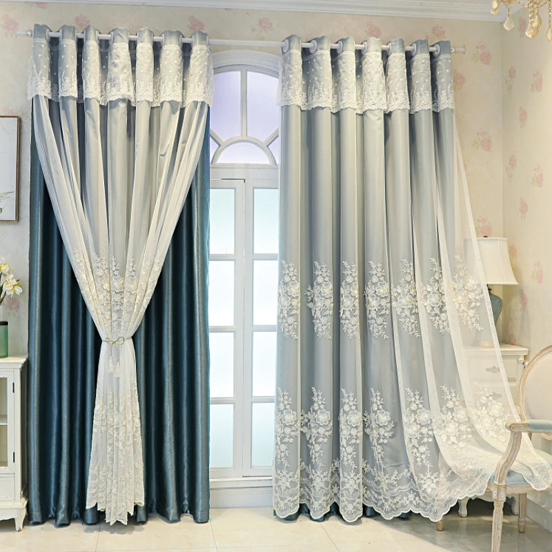 

Nordic Modern Simplicity Curtains for Living Room Bedroom Dining Room Solid Color Embroidered Curtains Crafted Peony Chiffon