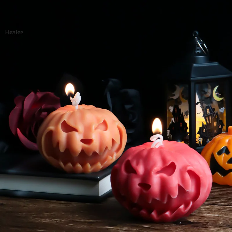 1PC 3D Halloween Trick Or Treat Pumpkin Head Aroma Candle Silicone Mold Plaster Epoxy Resin Decoration Molds