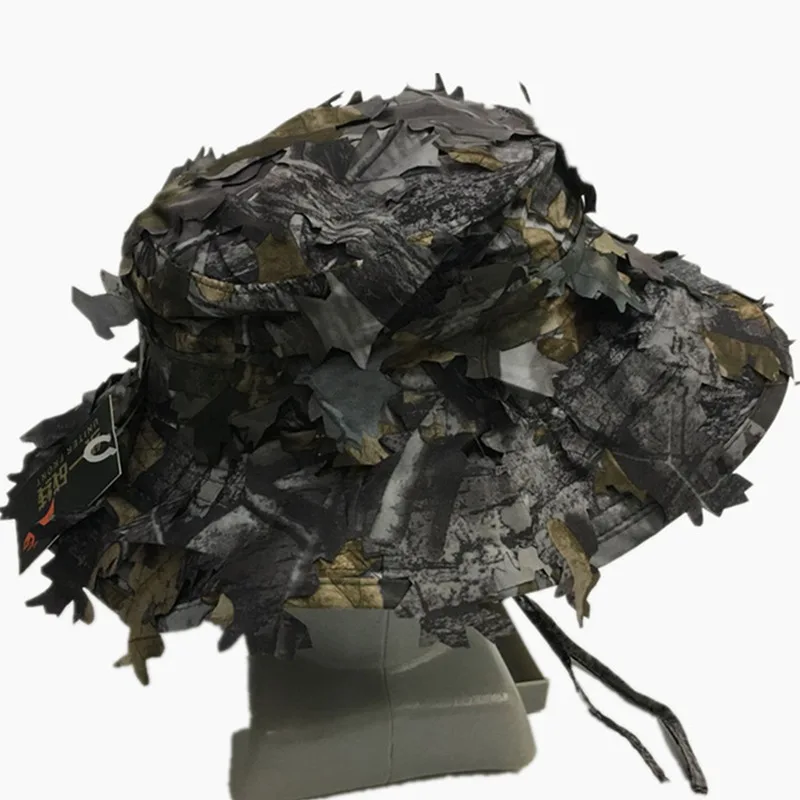 New Camouflage Effect 3D Leaves Casual Quick Drying Hunting Hat Polyester Tactical Outdoor Sport Flat Cap Sun Protection Boonie