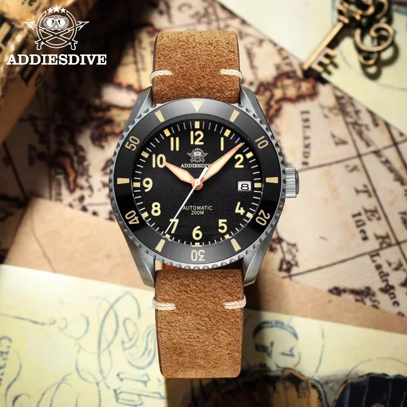 ADDIESDIVE Klasyczny Męski Zegarek Modny Szafirowy Automatyczny Zegarek na Rękę Wodoszczelny do Nurkowania 20Bar Luminous 40mm Zegarki reloj hombre