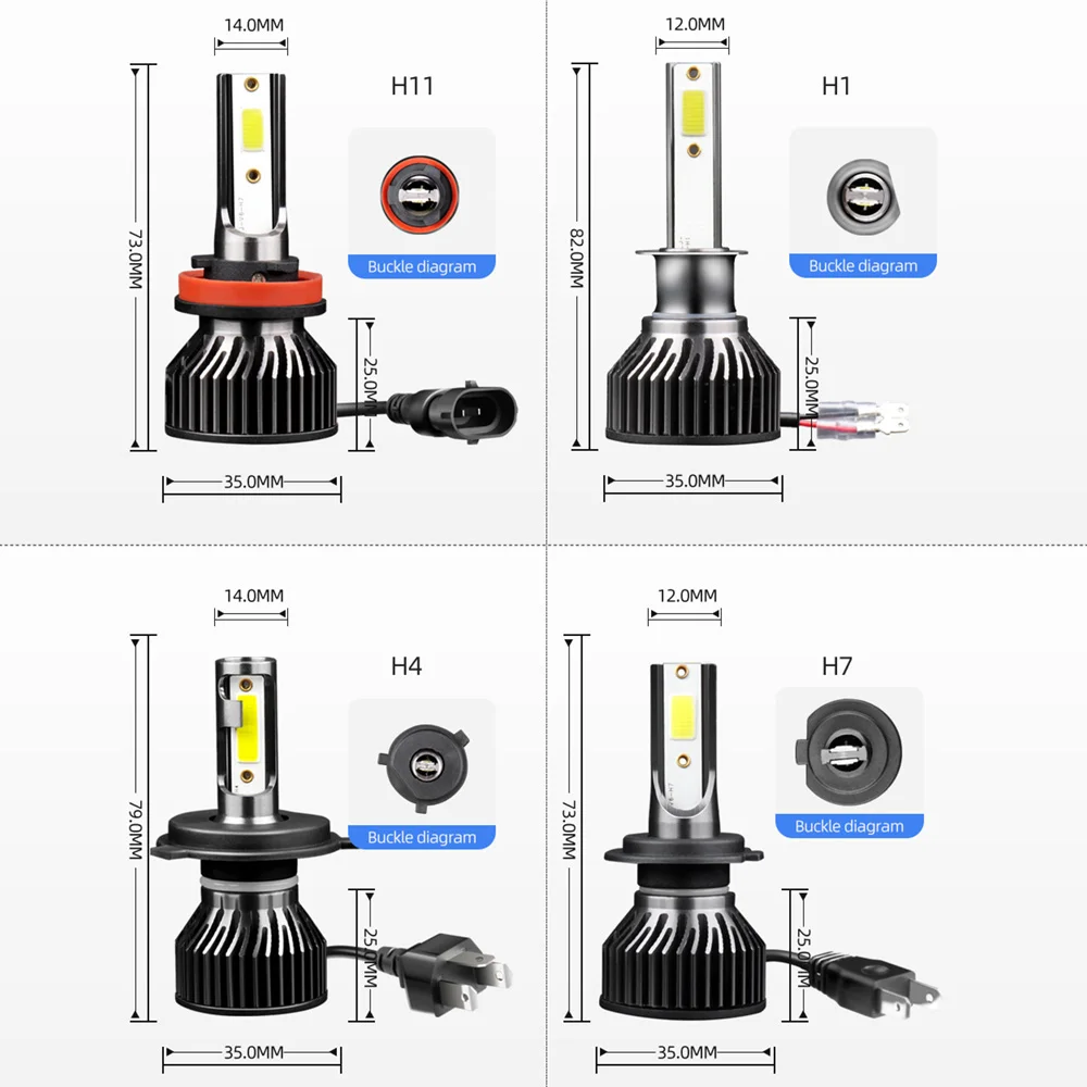 1Pcs 35W Car Motorcycle LED Headlight H1 H4 H7 H11 Lamp Fog Light COB Led Bulbs Front Light Headlamp Moto Spotlights 6000K White