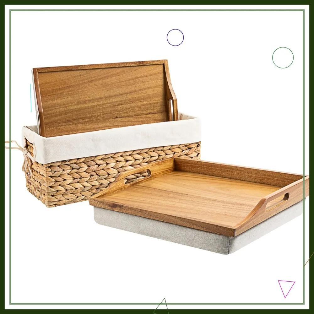 طقم مكتب من خشب السنط مع سلة تخزين، يناسب أجهزة الكمبيوتر المحمولة مقاس 15.6 بوصة، لمسة نهائية طبيعية