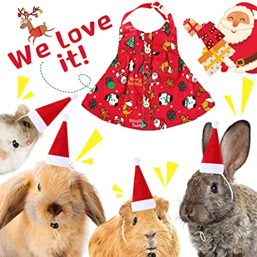 ملابس الحيوانات الأليفة أزياء الحيوانات الصغيرة ملابس عيد الميلاد مع قبعة سانتا خنزير غينيا الملابس للأرنب النمس القنفذ السنجاب 6 فطيرة #5